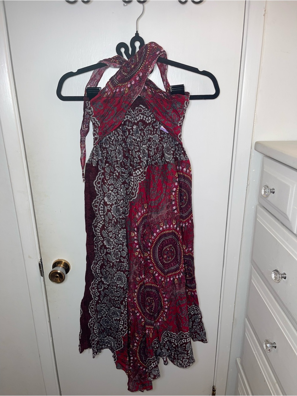 EUC Women’s Maxi Dress - Red Paisley Halter Maxi